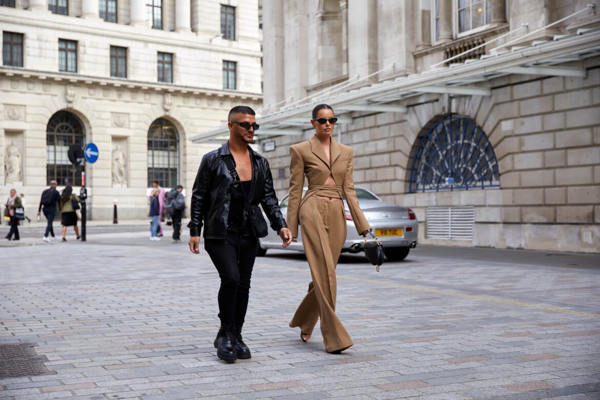 People dressed up fashionable on the street of London. Trending fashion in London