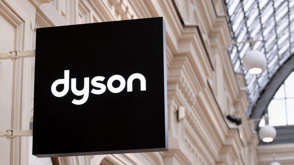 Dyson Logo On Duyson's Shop. Dyson - Famous English Manufacturer Of Vacuum Cleaners.