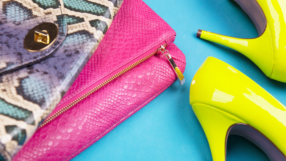 neon-fluorescent colored handbags and heels